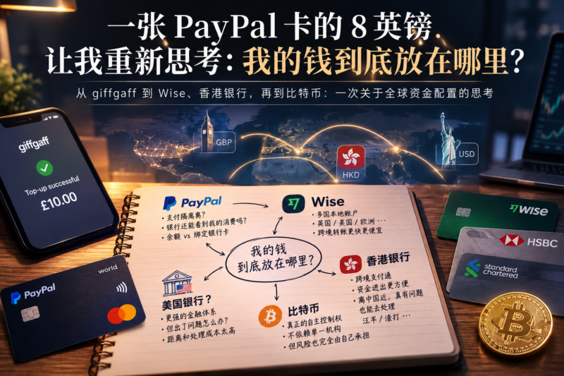 从一笔 8 英镑扣款开始，我重新想了一遍：钱到底该放在哪里？PAYPAL · WISE · HONG KONG · BITCOIN-九流网络