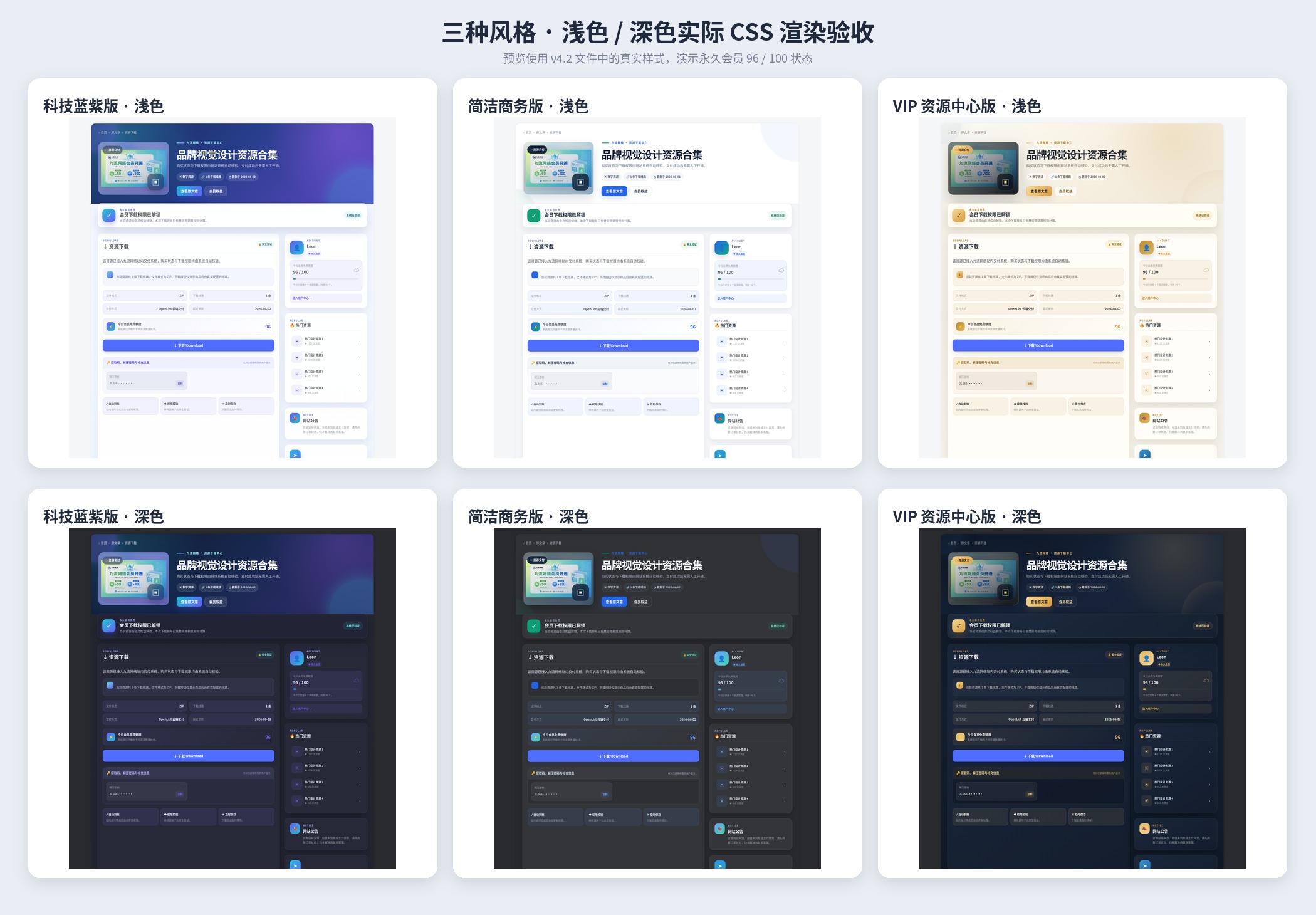 三套子比独立下载页模板浅色与深色对比