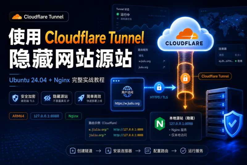 使用 Cloudflare Tunnel 隐藏网站源站：Ubuntu 24.04 + Nginx 完整实战教程-九流网络