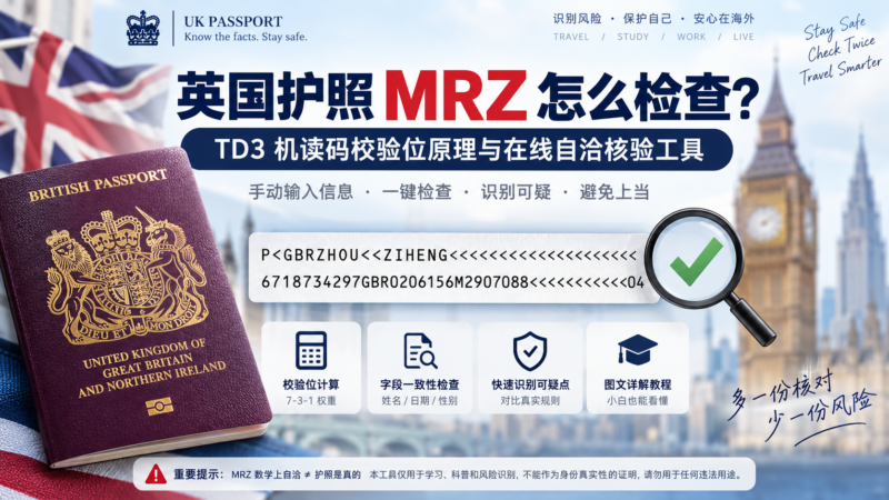 英国护照 MRZ 怎么检查？TD3 机读码校验位原理与在线自洽核验工具-九流网络